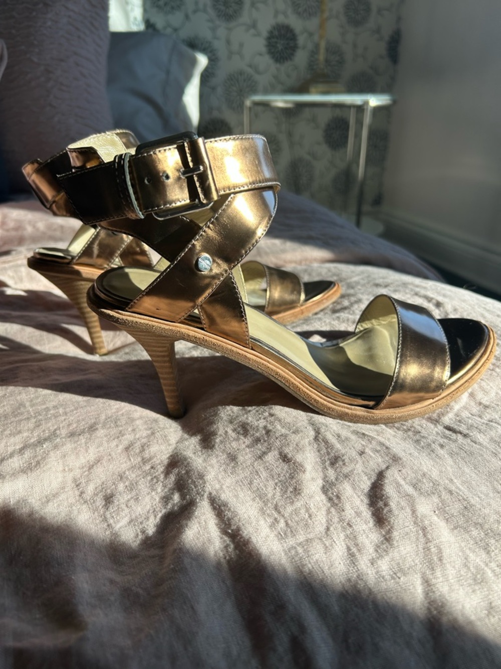 Kenneth Cole Metallic Gold Strappy Heeled Sandals